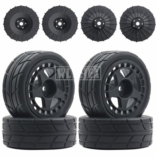 4PCS RC 1/10 On-Road Tires 65mm RC Rubber Tires w/Plastic Wheel Rim 12mm Hex Fit for 1/10 RC On-Road Rally Car HPI Tamiya TT01 TT02 Kyosho Wltoys 144001 - color: Black 3