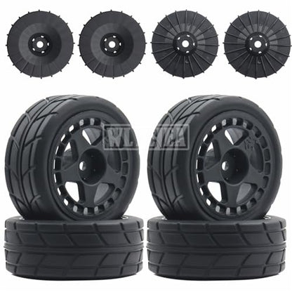 4PCS RC 1/10 On-Road Tires 65mm RC Rubber Tires w/Plastic Wheel Rim 12mm Hex Fit for 1/10 RC On-Road Rally Car HPI Tamiya TT01 TT02 Kyosho Wltoys 144001 - color: Black 3