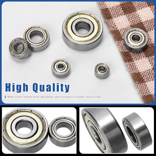 Glarks 60pcs 693ZZ 623ZZ 624ZZ 685ZZ 687ZZ 627ZZ Carbon Steel Bearings, Deep Groove Ball Bearing, Double Shield Miniature Groove Ball Bearings Suitable for High-Speed Brushless Motors, Fan Bearings