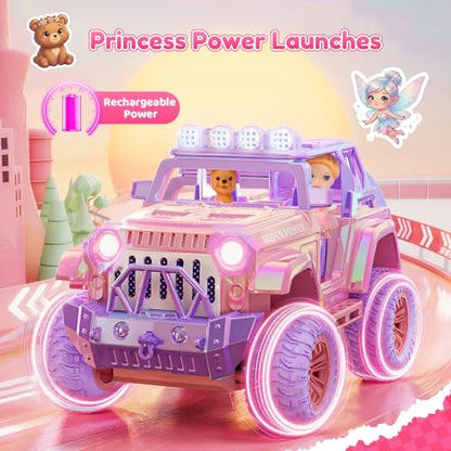 Remote Control Car for Girls with Spray and Sound, 2.4GHz Sparkling Pink RC | RC Cars for Kids with Dual Color Light & Doll, DIY Stickers, Windmill, Toy Cars Christmas Birthday Gift for Girls Age 6-12