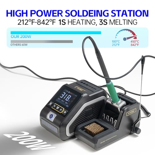 FNIRSI DWS-200 200W High Power Soldering Station Kit,2 Helping Hands | 3S Melting(212-842℉),6 F245 3 F210 Iron Tips,3 Display Modes, Pre-set 3 Temps,Precision Digital Solder for Electronics Repair