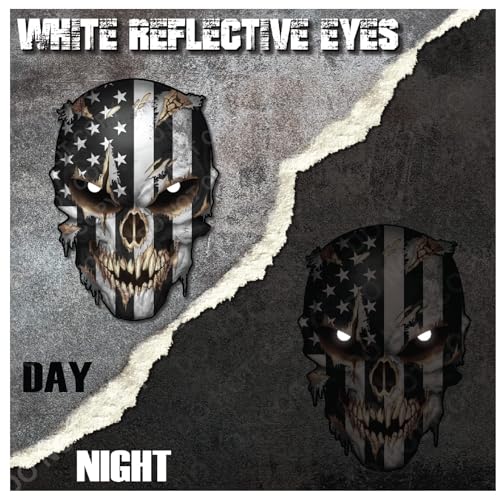 Skull with Reflective Eyes American Flag Vinyl Decal Stickers Car Truck Sniper Marines Army Navy Military Graphic - color: Black and White, size: 6.5 Inch