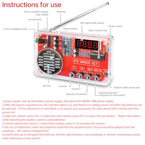 Diymore DIY FM Radio Kit, Soldering Practice Electronics Project, Transparent Case, with PCB, Speaker, Digital Display, for Beginners & STEM Learning - color: DIY FM Radio Kit