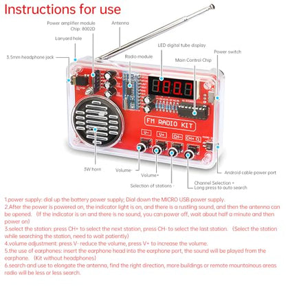 Diymore DIY FM Radio Kit, Soldering Practice Electronics Project, Transparent Case, with PCB, Speaker, Digital Display, for Beginners & STEM Learning - color: DIY FM Radio Kit