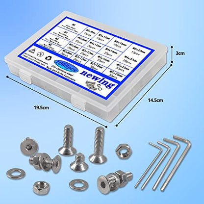 newlng 1065pcs M2 M3 M4 M5 Screws Bolts and Nuts Flat Button Hex Socket Washers Assortment Kit and Wrench Allen Head Machine Screws,for Metal DIY Projects,Tools & Equipment Maintenance - size: B-M2345