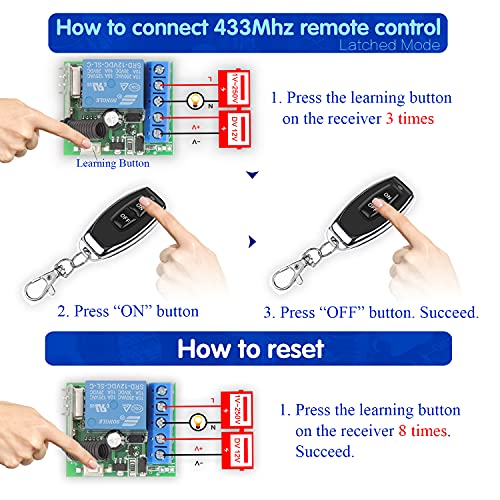 DieseRC 433Mhz Universal Wireless Remote Control Switch DC 12V 1CH RF Relay Receiver Module with 2 Transmitters, EV1527 Learning Code Remote Switch - color: 1 Recever and 2 Transmitters