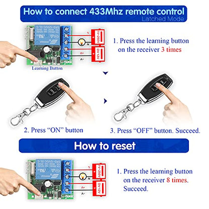 DieseRC 433Mhz Universal Wireless Remote Control Switch DC 12V 1CH RF Relay Receiver Module with 2 Transmitters, EV1527 Learning Code Remote Switch - color: 1 Recever and 2 Transmitters