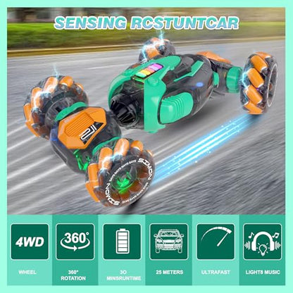 Gesture Sensing RC Stunt Car - Boys Toys Age 6-8-12, 360° Rotating 4WD Hand Controlled Remote Control Twist Car with Light & Music, Cool Toys and Ideas Gifts for Children Age 7 9 10 11 12 Years Old