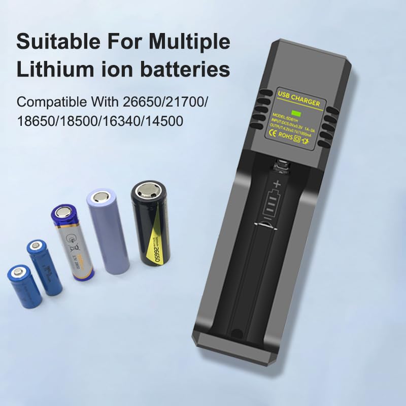 Smart LCD USB Charger, Compatible with 18650 4.2V Rechargeable Lithium Batteries, Supports 1/2/4 Slots, and Compatible with 1.3V NiMH AA/AAA Batteries，Rechargeable Lithium aa Batteries - color: 1 Slots