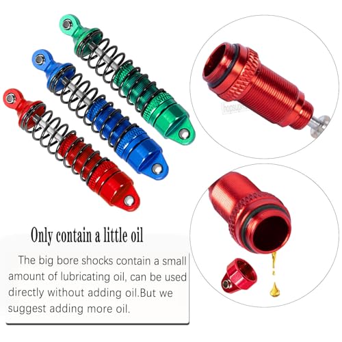 Full Aluminum Big Bore RC Shocks Absorber Damper Upgrades Part for 1/18 Granite Grom Mega 380 Brushed 4x4 Monster Truck RTR,Front Rear Assembled Full Metal Shocks,4PCS Red - color: Red(4 pcs)