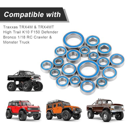 HobbyPark Ball Bearing Kit Rubber Sealed 2RS for TRX4M TRX4MT Upgrades Parts Compatible with High Trail K10 F150 Defender Bronco 1/18 RC Crawler & Monster Truck, 22Pcs