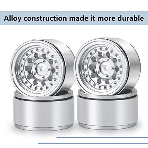 MORLORDY 4PCS RC Aluminum Alloy 1.0" Beadlock Wheel Rims for 1/24 RC Crawler Car SCX24 Wheels Upgrades Deadbolt AXI90081 AXI00001 AXI00002 Accessories Metal Wheel Hub Set (Silver)