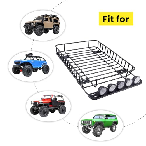 RC Car Metal Roof Rack Luggage with LED Lights Set for 1/10 RC Crawler Car TRX-4 Axial SCX10 90046 SCX10 III AXI03007 Redcat Gen 8 RGT