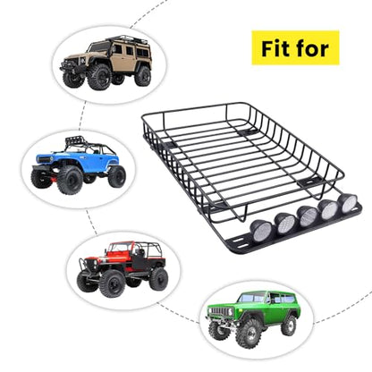 RC Car Metal Roof Rack Luggage with LED Lights Set for 1/10 RC Crawler Car TRX-4 Axial SCX10 90046 SCX10 III AXI03007 Redcat Gen 8 RGT