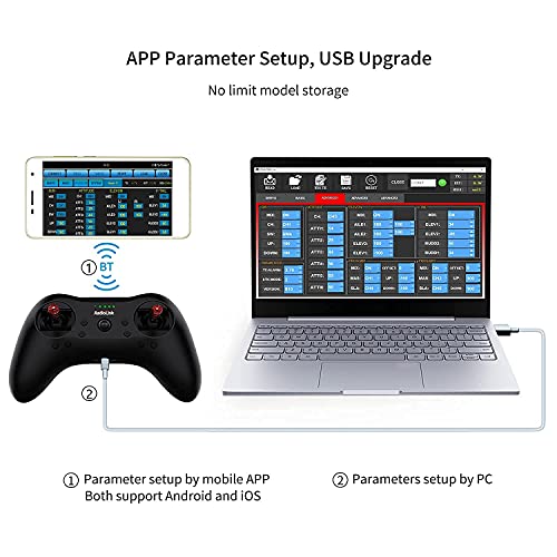 Radiolink T8S Controller & Two R8EF Receivers Set 8 Channels 2.4GHz RC Transmitter Built-in Rechargeable Battery, App/PC Parameters Setup, for Quad/Airplane/Car/Boat and More (Mode 2 Left Hand)