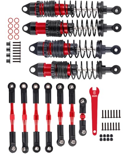 RC Shocks & Adjustable Turnbuckles Upgrades Part for 1/10 Slash Stampede Rustler Bandit VXL 4X4,Aluminum Front Rear 4PCS Shocks Absorber & 7PCS Turnbuckles Camber Link,Red