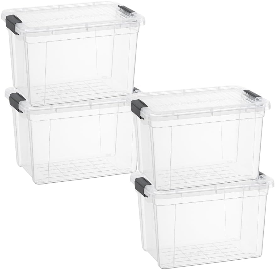 Superio Clear Storage Bins with Lids, Stackable Deep Storage Boxes with Latches and Handles, Extra Small, 4 Pack, Deep Containers for Home, Garage, and Kitchen - size: 2.5 Qt, style: 4 Pack