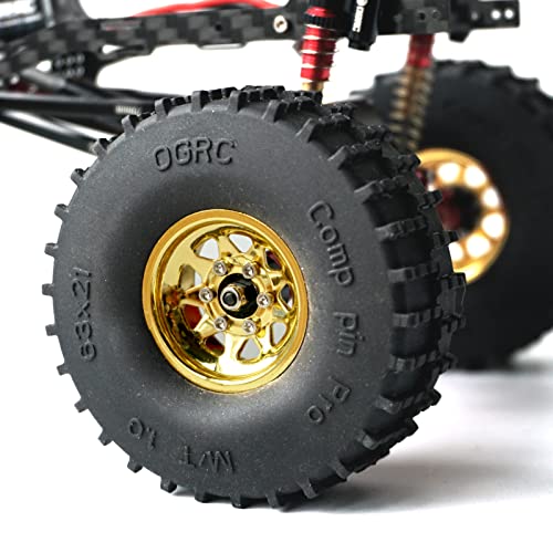 OGRC 1.0 RC Wheel Rims with Brass Rings Deep Dish Wheel Rims 1.0 Beadlock Wheels for 1/18 TRX4M 1/24 SCX24 C10 JLU Deadbolt Gladiator Bronco Crawler Car (Yellow) - color: Yellow