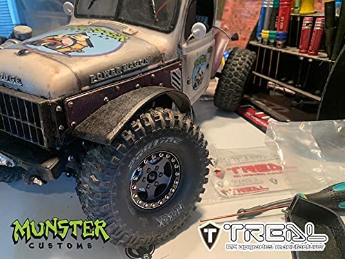 Treal 1.0 Beadlock SCX24 Wheels (4P) Classic 5-Star 1" Micro Beadlock Wheels for Axial 1/24 Deadbolt Betty C10 Gladiator Bronco 27.3g (Black-Grey) - color: Black-Grey