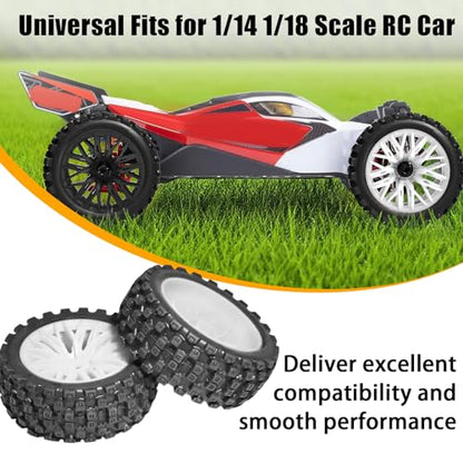 4PCS Pre-Glued RC Crawler Car Rubber Tires and Plastic Wheels Set, 70mm*26mm Tires and Rims with 12mm Hex Fits for ARRMA 1/14 1/16 1/18 Granite/Typhon Grom RC On/Off Road Crawler Truck Car (White) - color: White