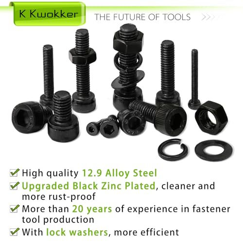 M2 M3 M4 M5 Hex Socket Bolt & Nut Assortment Kit, 2410Pcs | 12.9 Alloy Steel, Zinc Plated Anti-rust; 20 Sizes Metric Screws with Lock Washers; For 3D Printing DIY Machinery Repair - size: K. M2 M3 M4 M5