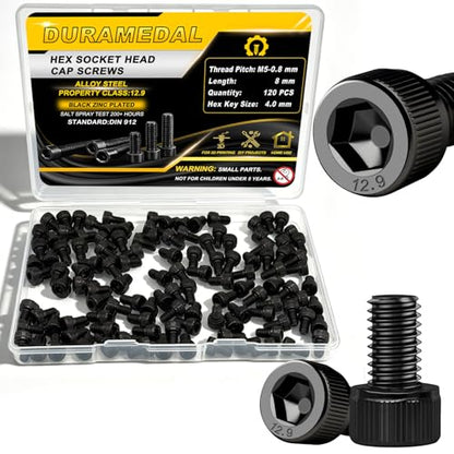 120pcs M5x8mm Screws Hex Socket Cap 12.9 Steel Black Zinc Half Thread | Hex socket head cap screws bolts alloy steel black zinc plated metric - size: M5*8mm 120pcs