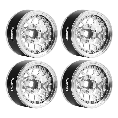 GLOBACT 1.9 Beadlock Wheel Rims for TRX4 TRX6 Axial SCX10 Redcat, Silver | Aluminum RC Wheel Hub, Adjustable 4 Offsets, 1/10 RC Crawler Upgrade - color: Silver