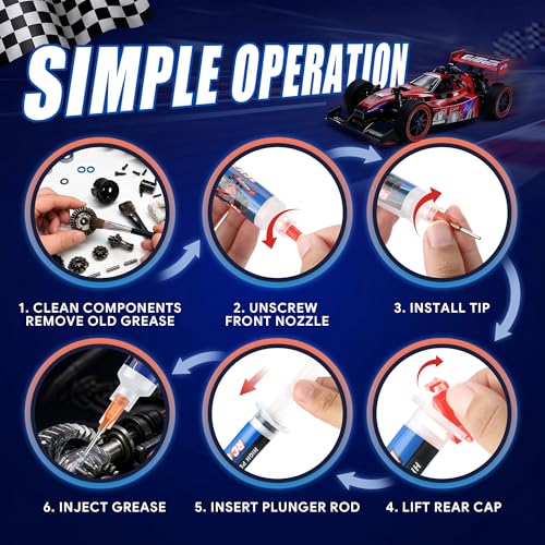 2 Pack RC Grease, RC Diff Grease with Syringe Applicator for Gears, Bearings, Axles, Differentials, Hobbies, Off-Road Model Cars, Trucks & Buggies, 10g of Each
