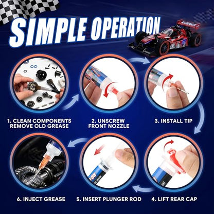 2 Pack RC Grease, RC Diff Grease with Syringe Applicator for Gears, Bearings, Axles, Differentials, Hobbies, Off-Road Model Cars, Trucks & Buggies, 10g of Each