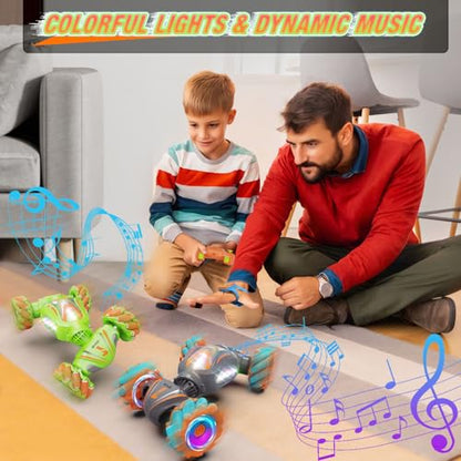 Nicella Remote Control Car, RC Cars for Boys, Gesture Stunt with Light & Music, 4WD, 360° Rotating, 2.4Ghz Remote Control Car Toys, Birthday Gift for Kids Age 6+ (Green) - color: Green