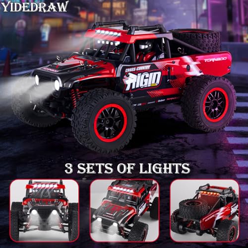 RC Cars 1:14 Remote Control Car 50 KMH Fast RC Truck for Kids Adults Boys 2.4 GHz All Terrains 4WD RC Dune Buggy Off-Road RC Monster Truck Short Course Car with 2 Batteries (Red) - color: 805-red-1