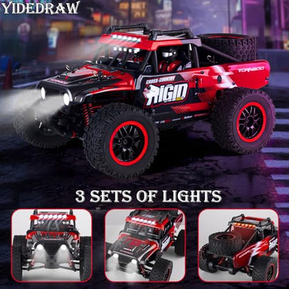 RC Cars 1:14 Remote Control Car 50 KMH Fast RC Truck for Kids Adults Boys 2.4 GHz All Terrains 4WD RC Dune Buggy Off-Road RC Monster Truck Short Course Car with 2 Batteries (Red) - color: 805-red-1