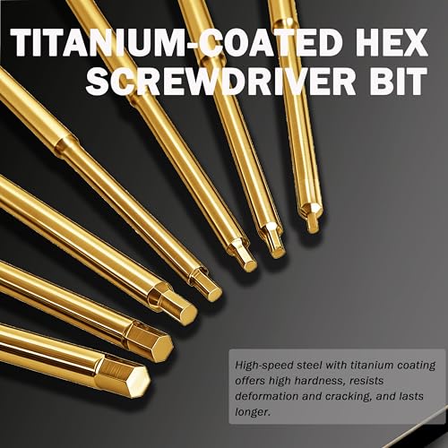 RC Hex Driver Screwdriver Bits 0.9–3.0mm Replacement 7PCS | Titanium-coated hardened screwdriver bits, fit 3mm/3.5mm hex driver handles; for RC cars, drones, model repair - color: 7-pcs Ti-coated Bits
