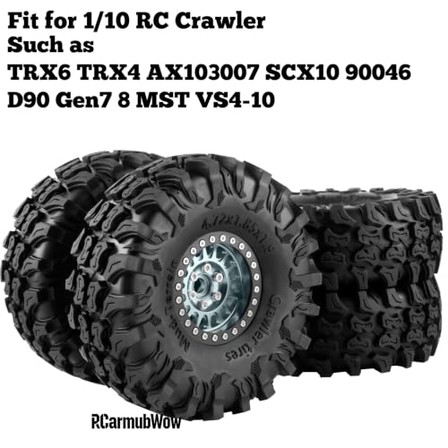 1.9" Aluminum Alloy Beadlock Wheels & Tires 4PCS, RC Wheel Rim Rubber Tire Set Compatible with 1/10 SCX10 90046 AX103007 SCX10 II III TRX4 Gen7 Gen8 RC Crawler Car,Titanium - color: Titanium(4pcs)