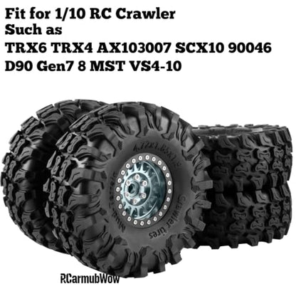 1.9" Aluminum Alloy Beadlock Wheels & Tires 4PCS, RC Wheel Rim Rubber Tire Set Compatible with 1/10 SCX10 90046 AX103007 SCX10 II III TRX4 Gen7 Gen8 RC Crawler Car,Titanium - color: Titanium(4pcs)