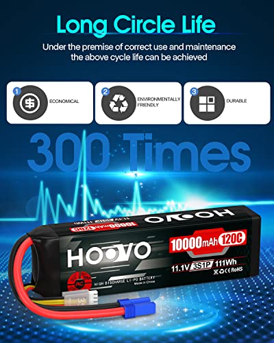 HOOVO 3S Lipo Battery 11.1V 10000mAh 120C RC Battery EC5 Plug 2 Pack | Softcase Battery for RC Cars, Drones, DJI, FPV, RC Plane, Racing Hobby - style: 3S 10000mAh Lipo Battery EC5
