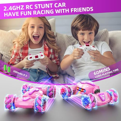 Nicella Gesture Sensing RC Stunt Car, Remote Control Car 360° Rotating 4WD 2.4Ghz RC Cars Transform Hand Controlled Toys with Light & Music, Best Gifts for Girls Age 6-7 8-12 - color: Pink