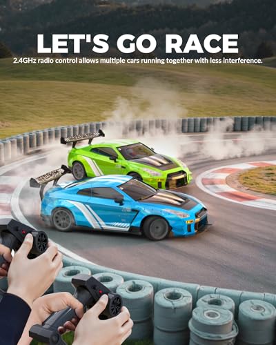 Drift RC Car, 1:20 Scale 2.4GHz 4WD 20KM/H Remote Control Cars | drifting tires & racing tires, 2 batteries, LED lights, proportional throttle control - color: Blue