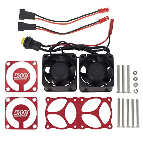 DKKY RC Motor Cooling Fan Heatsink 2Pcs DIY Kit for TRX4 ARRMA Axial 1/10 1/8 1/5 RC Model Car Upgrade Parts (Red) - style: Red