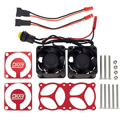DKKY RC Motor Cooling Fan Heatsink 2Pcs DIY Kit for TRX4 ARRMA Axial 1/10 1/8 1/5 RC Model Car Upgrade Parts (Red) - style: Red