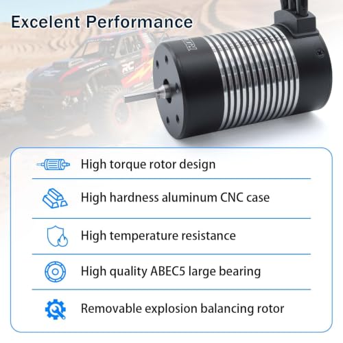 Surpass Hobby 3660 1400Kv Brushless Motor and ESC Shaft 3.175mm Brushless Motor ESC Combo fits 2S Battery for 1/10 Remote Control Car Truck(1400kv 60A) - style: 3660 Motor 1400kv +60A ESC