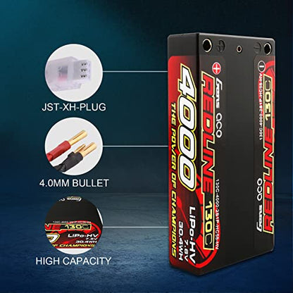 Gens ace 2S Lipo Battery 7.6V 4000mAh 130C 2S1P HardCase 58# HV Lipo Battery with 4.0mm Bullet
