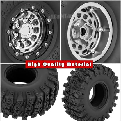RC 1.9 Beadlock Rims & Wheels Tires w/Adjustable Offset for 1/10 SCX10 TRX4 TRX6 Gen7/8 D90 VS4-10 MST CFX RC Crawler Car,BRCatWPark 4pcs Aluminum Double Rims and Rubber Tires w/Sponge,Silver - color: Silver - (Adjustable Tires)