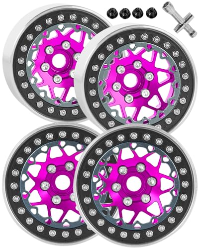 RC 1.9 Beadlock Wheel Rims for 1/10 SCX10 90046 AXI03007 TRX4 TRX6 VS4-10 Gen7 Gen8 MST CFX D90 RC Crawler,Aluminum 1.9" RC Tires Wheel Rim RC Truck Tires Wheels Rims.(4PCS) Pink&Black - color: Pink&black（1.9 Rim）
