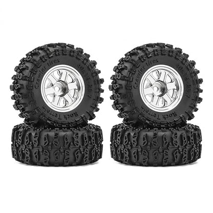 0.7" Aluminum Beadlock Wheel & Crawler Tire Set for 1/30 RC Crawler, CNC Rims, 40 x 16 mm Tires, Includes Screwdriver, Pre-Assembled 4 pcs, White - color: White, size: Rock-Trail-Clean-Out