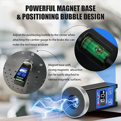 KAISAL Digital Camber Gauge Wheel Alignment Tool -90° to +90° Wide Range Camber Alignment Tool Accurate Wheel Balancing Tools with Digital Display & Powerful Magnet & Positioning Bubble & Reset Key