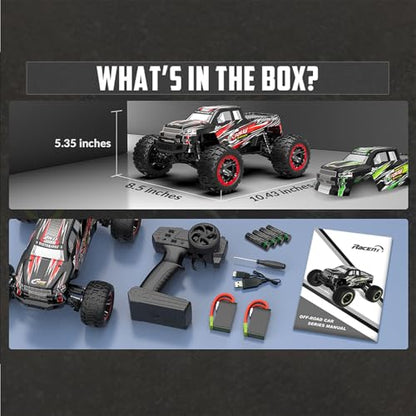RACENT RC Car, 1:16 Scale All Terrain RC Truck Crossy, 30MPH 4WD Off Road Fast Remote Control Toy, 2.4Ghz High Speed Electric Vehicle with 2 Rechargeable Batteries, 40+ Min Play （Red&Green） - color: Red&green