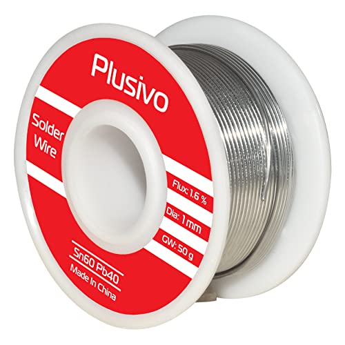 60-40 Tin Lead Rosin Core Solder Wire (1mm, 50g) and Rosin Paste Flux Kit for PCB Electrical Soldering and DIY Electronics Repair Hobby from Plusivo