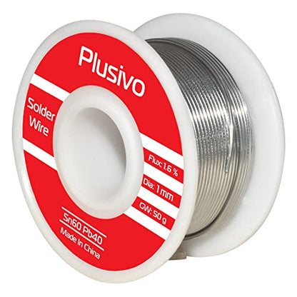 60-40 Tin Lead Rosin Core Solder Wire (1mm, 50g) and Rosin Paste Flux Kit for PCB Electrical Soldering and DIY Electronics Repair Hobby from Plusivo