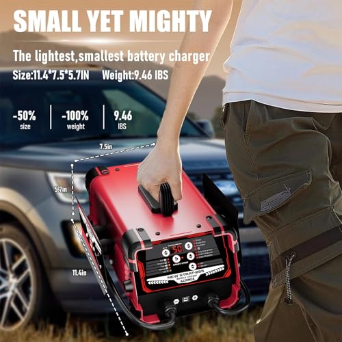 12V/24V Car Battery Charger Maintainer, Max 50A Fast Charging | 250A Cranking Engine Starter, Auto Battery Maintainer, Desulfator, Repair & Winter Modes for AGM Gel Deep Cycle Batteries - color: 50A